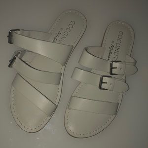 White slip on sandals
